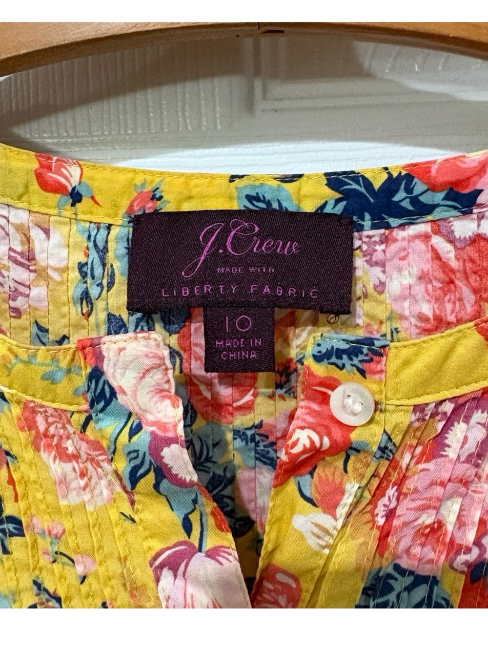 J. Crew Liberty Floral Cotton Blouse Size 10 Yellow Pink - Picture 11 of 15